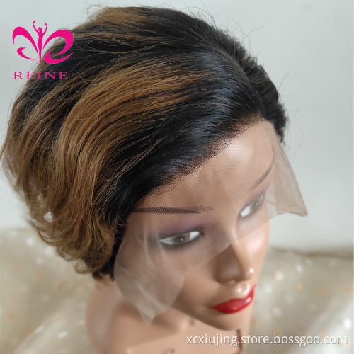 Customized Style Pixie Cut Ombre T1B/30  color Short Bob Wigs Lace Front Wigs Wavy Hair Human Hair Wigs